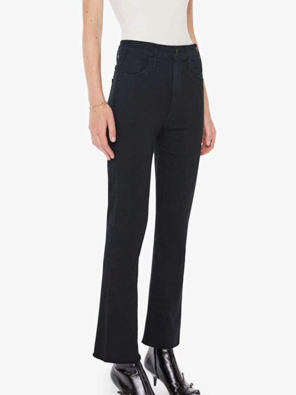 MOTHER Women's The Hustler Ankle Fray Jeans in Not Guilty Black Size 32